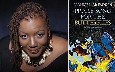 Picture of Bernice L. McFadden with her novel Praise Song for the Butterflies